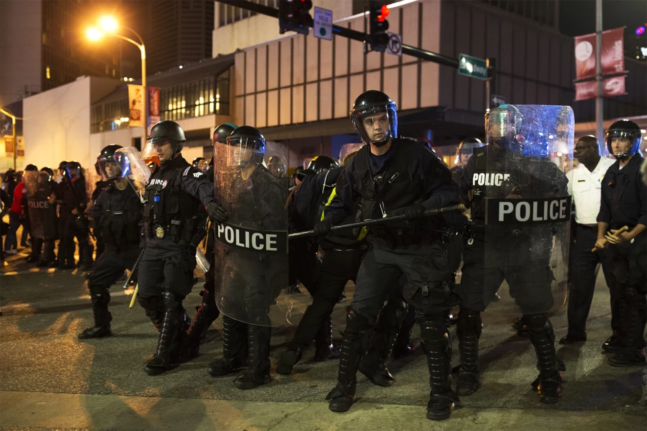  St. Louis Police apprehend someone said to have thrown a water bottle at a demonstration in September 2017.